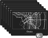 Placemat - Placemats kunststof - Plattegrond - Kaart - Osaka - Stadskaart - 45x30 cm - 6 stuks - Hittebestendig - Anti-Slip - Onderlegger - Afneembaar