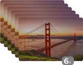 Placemats - Golden Gate Bridge - San Francisco - Water - Brug - Rood - Amerika - Onderleggers - Onderleggers placemats - Placemat - 45x30 cm - 6 stuks