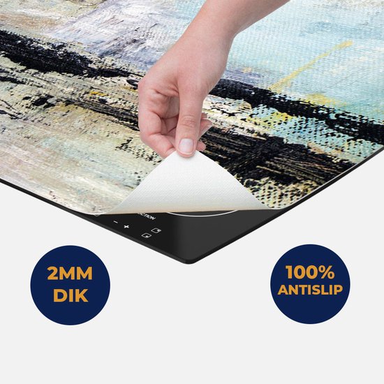 Chefcare Inductie Beschermer Abstracte Kunst - Acryl met Zwarte Vagen op Wit - 89,6x51,6 cm - Afdekplaat Inductie - Kookplaat Beschermer - Inductie Mat