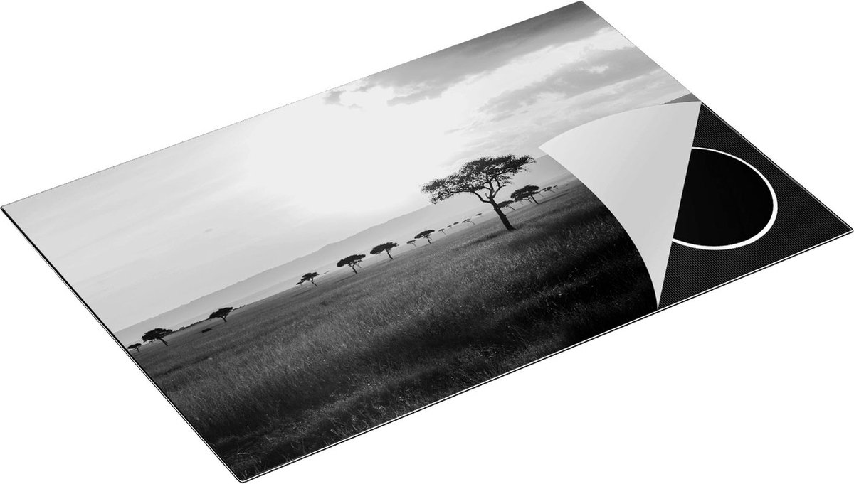 Chefcare Inductie Beschermer Zonsondergang in de Savanne - Zwart Wit - 83x51,5 cm - Afdekplaat Inductie - Kookplaat Beschermer - Inductie Mat