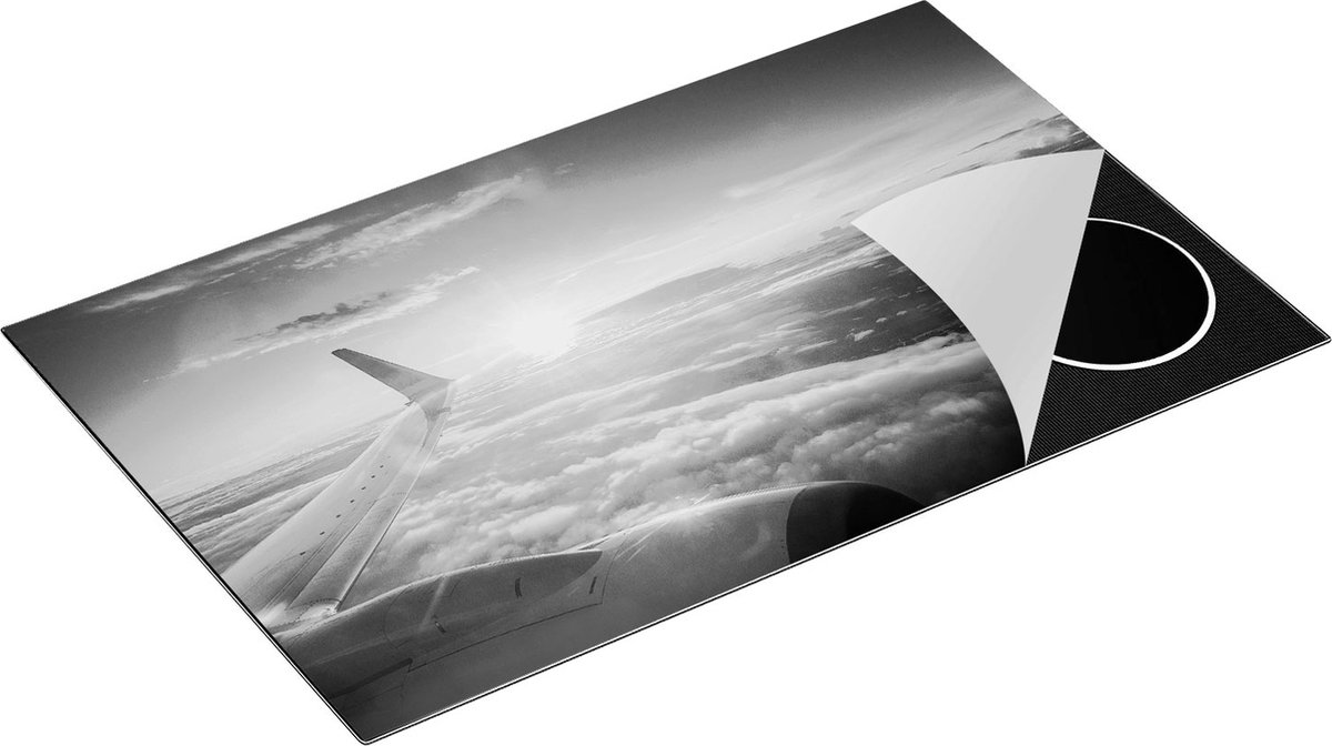 Chefcare Inductie Beschermer Vliegtuig in de Lucht met de Zon - Zwart Wit - 85x52 cm - Afdekplaat Inductie - Kookplaat Beschermer - Inductie Mat