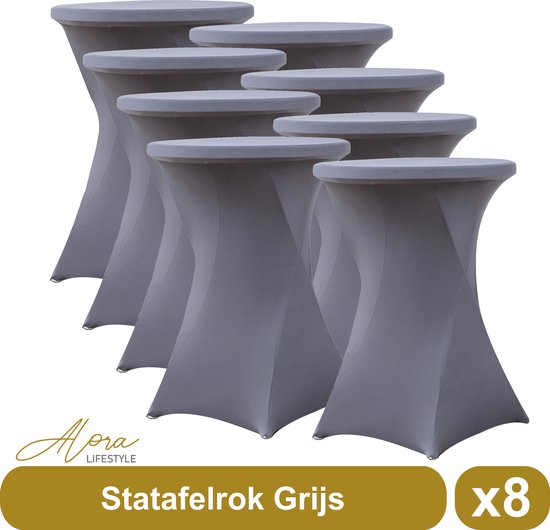 Statafelrok grijs 80 cm - per 8 - partytafel - Alora tafelrok voor statafel - Statafelhoes - Bruiloft - Cocktailparty - Stretch Rok - Set van 8