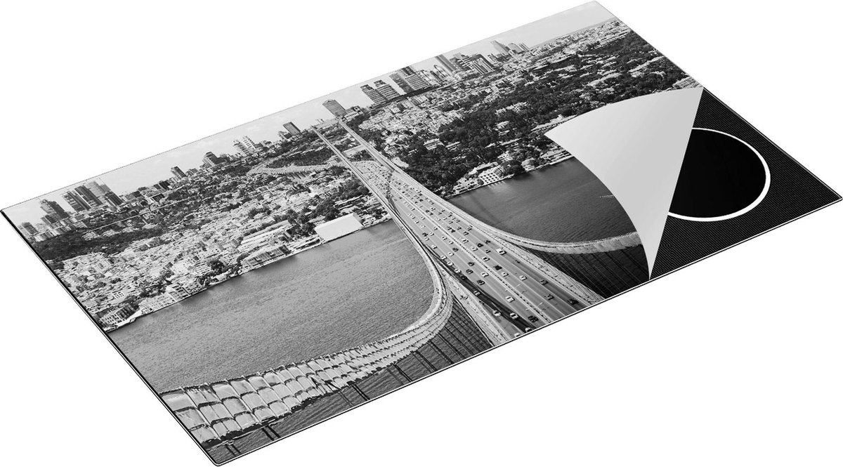 Chefcare Inductie Beschermer Istanbul Bosporus Brug vanaf Boven - Zwart Wit - 91,6x52,7 cm - Afdekplaat Inductie - Kookplaat Beschermer - Inductie Mat