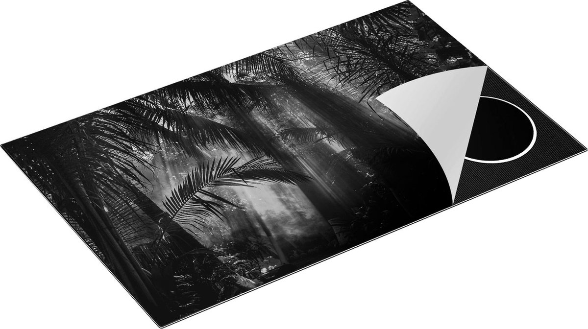 Chefcare Inductie Beschermer Dichtbegroeide Jungle met Zonnestralen - Zwart Wit - 85x55 cm - Afdekplaat Inductie - Kookplaat Beschermer - Inductie Mat