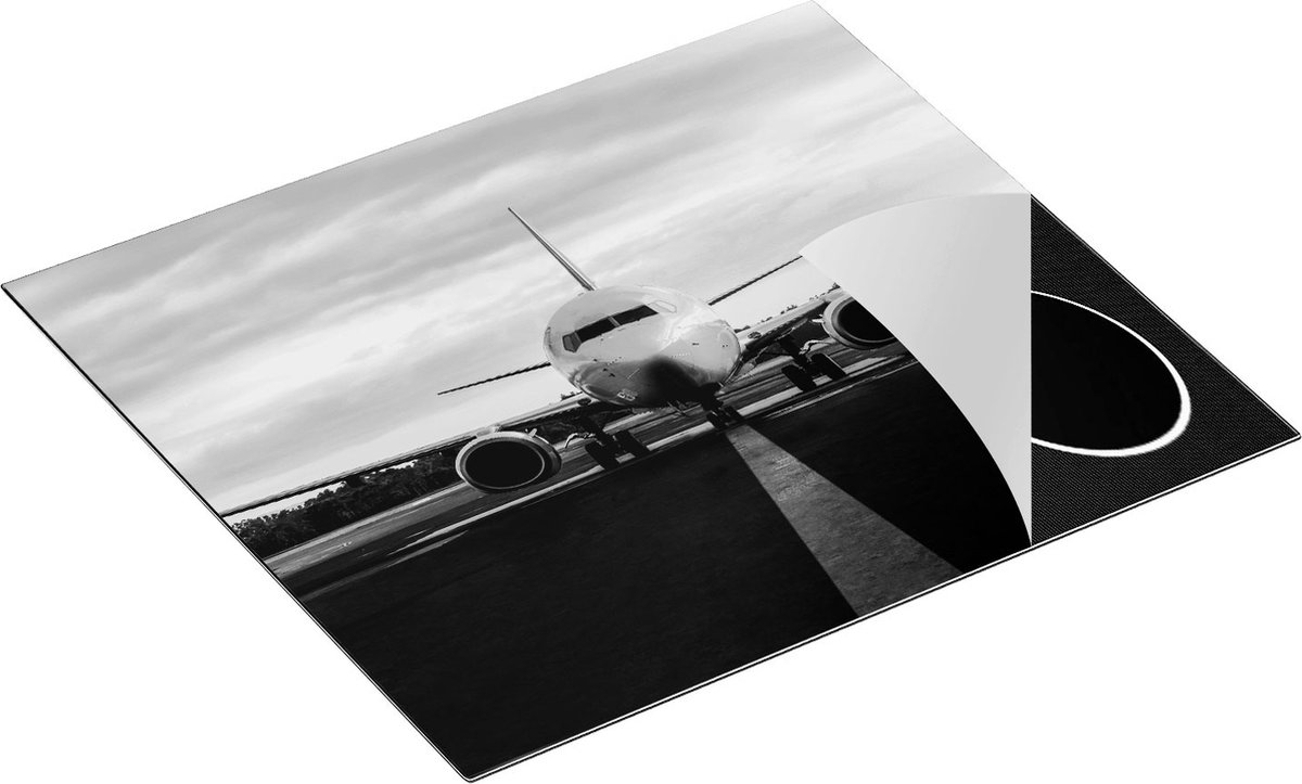 Chefcare Inductie Beschermer Vliegtuig op de Landingsbaan - Zwart Wit - 59x52 cm - Afdekplaat Inductie - Kookplaat Beschermer - Inductie Mat