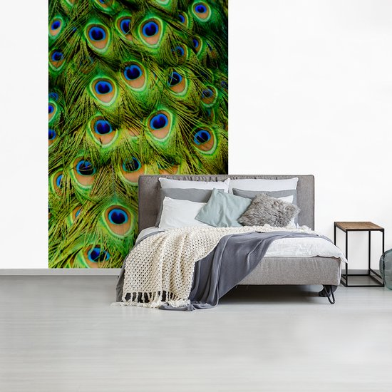 Papier peint Papier peint photo en vinyle - Structure plumes de paon largeur 160 cm x hauteur 240 cm - Tirage photo sur papier peint (disponible en 7 tailles)