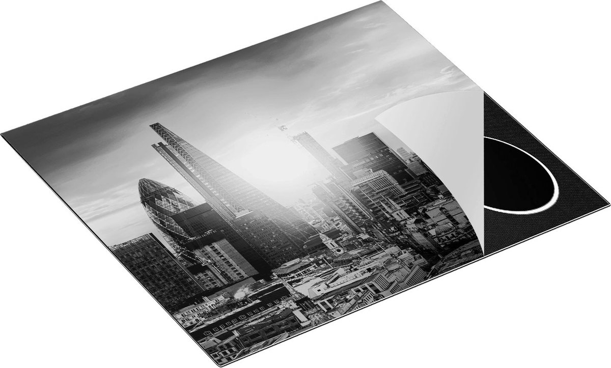 Chefcare Inductie Beschermer Londen Stad bij Zonsopgang - Zwart Wit - 60x50 cm - Afdekplaat Inductie - Kookplaat Beschermer - Inductie Mat