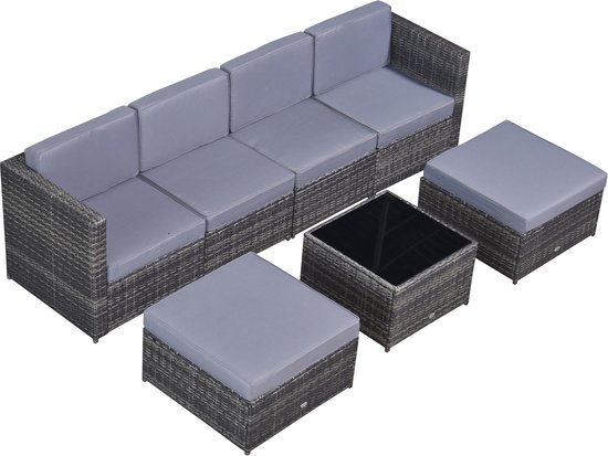 Outsunny 7-delig Tuinmeubelen poly-rotan zitgroep tuinset sofaset lounge 860-002V01