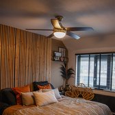 QAZQA cool - Stille Plafondventilator met Verlichting | Lamp en afstandsbediening - 2 lichts - Ø 1300 mm - Zwart Goud - Woonkamer | Slaapkamer | Keuken