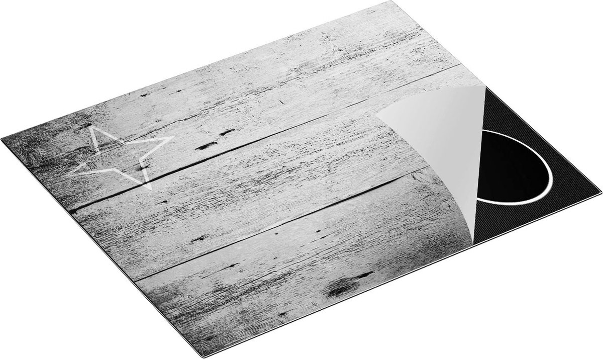 Chefcare Inductie Beschermer Aruba Vlag op Hout - Zwart Wit - 65x55 cm - Afdekplaat Inductie - Kookplaat Beschermer - Inductie Mat