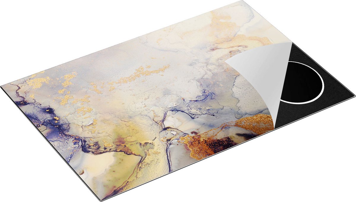 Chefcare Inductie Beschermer Abstracte Kunst - Zwart Grijs Goud - 80x52 cm - Afdekplaat Inductie - Kookplaat Beschermer - Inductie Mat
