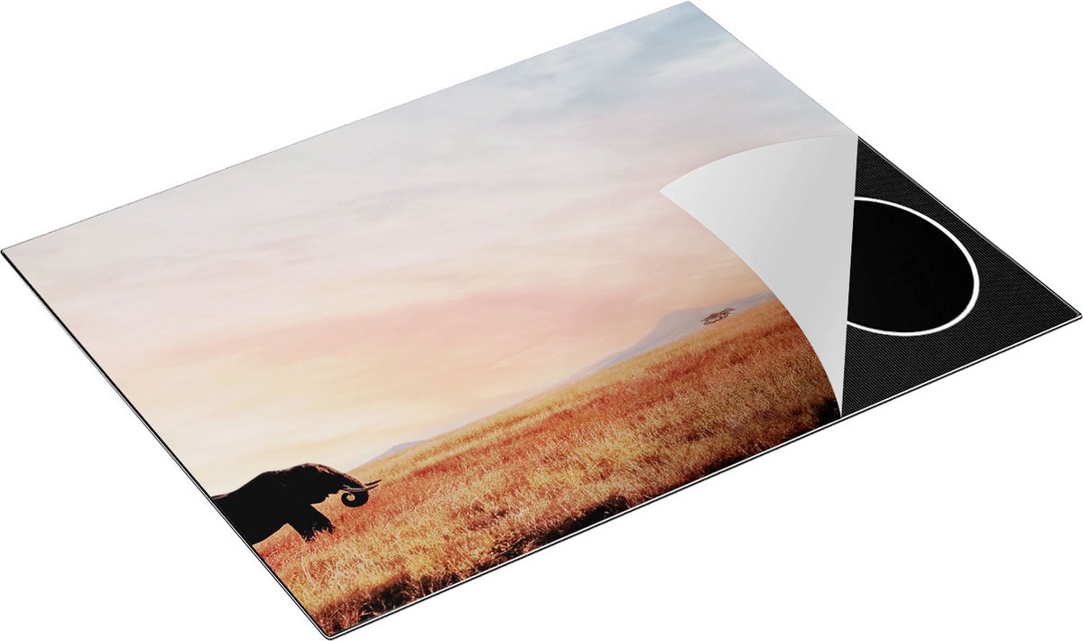 Chefcare Inductie Beschermer Olifant in het Savanne Veld - 77x59 cm - Afdekplaat Inductie - Kookplaat Beschermer - Inductie Mat
