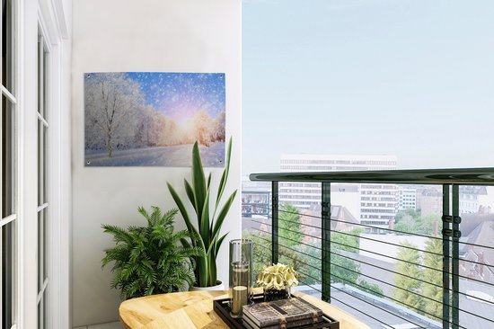 Tableau jardin neige - Soleil - Toile jardin - Poster jardin - Hiver - Décoration de jardin - Neige - Nature - 60x40 cm