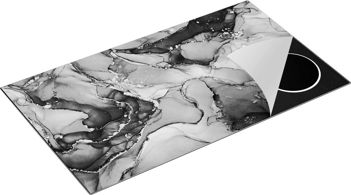 Chefcare Inductie Beschermer Abstracte Kunst - Zwart Wit - 90x52 cm - Afdekplaat Inductie - Kookplaat Beschermer - Inductie Mat