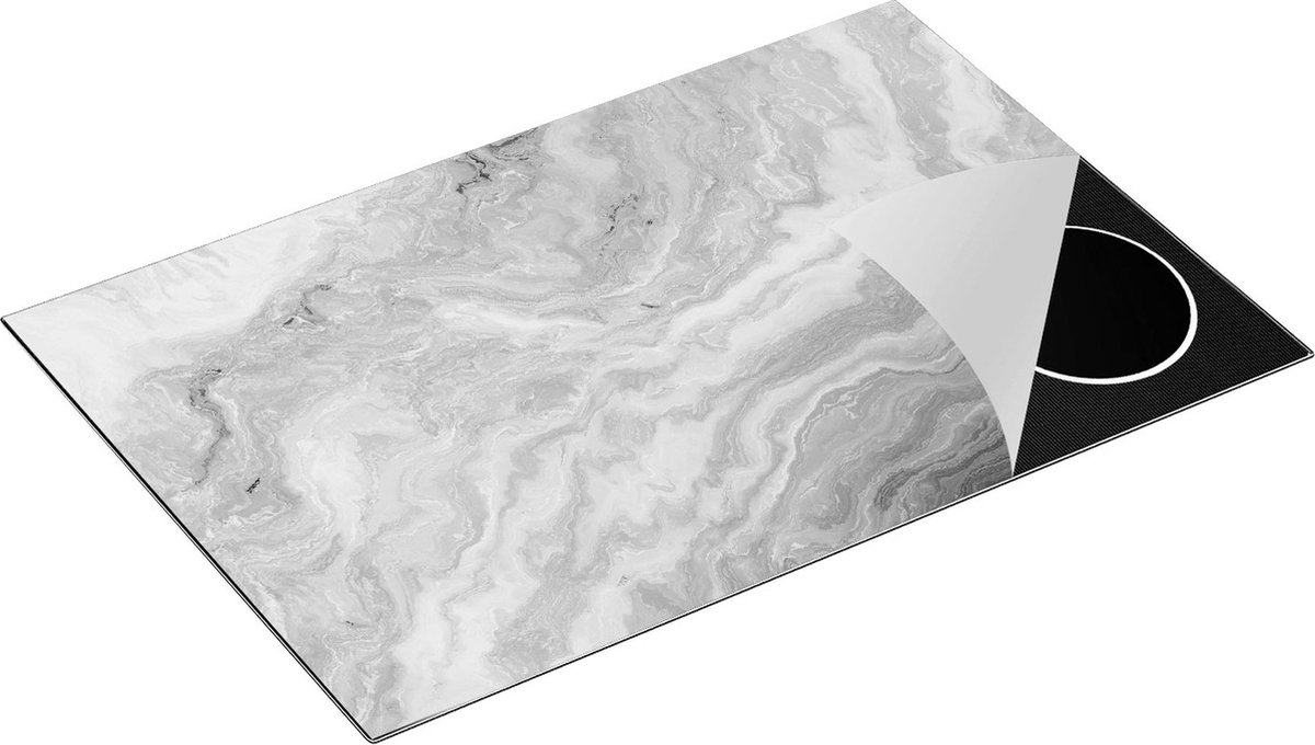Chefcare Inductie Beschermer Witte Marmer - Abstracte Kunst - Zwart Wit - 80x52 cm - Afdekplaat Inductie - Kookplaat Beschermer - Inductie Mat