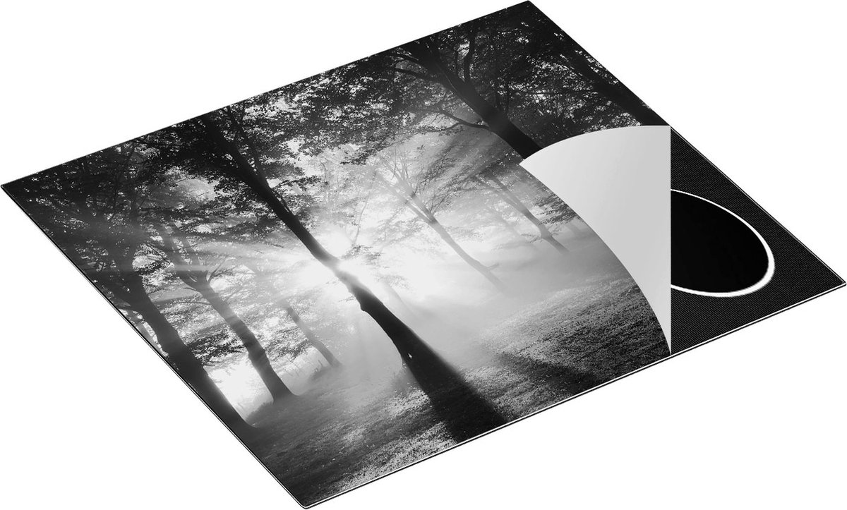 Chefcare Inductie Beschermer Zon tussen de Bomen - Zwart Wit - 60x52 cm - Afdekplaat Inductie - Kookplaat Beschermer - Inductie Mat