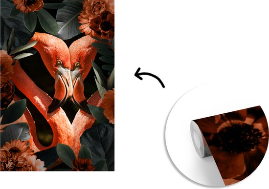 Deux flamants roses entre les feuilles et les fleurs 160x240 cm