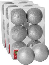 18x stuks kerstballen zilver glitters kunststof diameter 8 cm - Kerstboom versiering