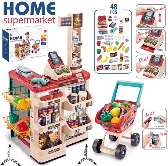 Nixnix - Kinder speelgoed - Supermarkt - Speelgoedwinkeltje - 48 delig -  Speelgoed Met... | bol.com
