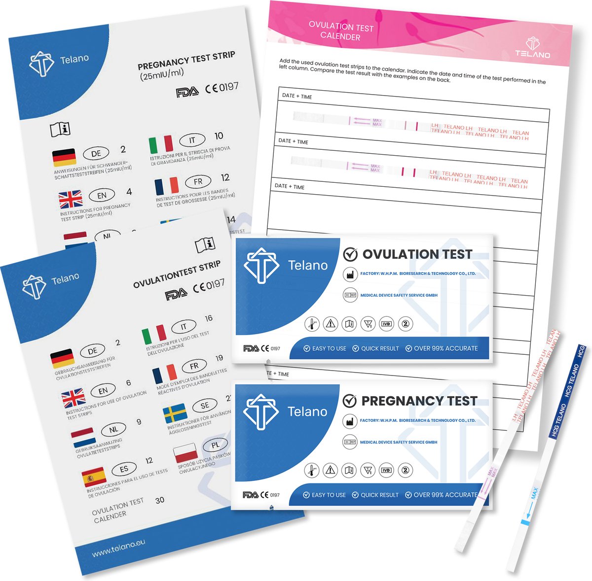 Telano Ovulatietest 30 stuks Gevoelig + 10 stuks Zwangerschapstesten Vroeg Dipstick - Ovulatiekalender Voordeelset Strip – foto 4