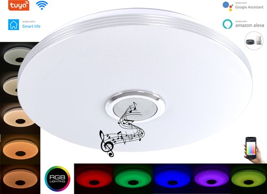 Varin® LED Plafondlamp Tuya Wifi met Bluetooth speaker - Ø 50cm - Smart lamp met afstandsbediening & app - Plafonniere - Verlichting kinderkamer, slaapkamer, woonkamer - Plafond lamp verlichting - RGB Plafondlampen - Ceiling light - Plafoniere