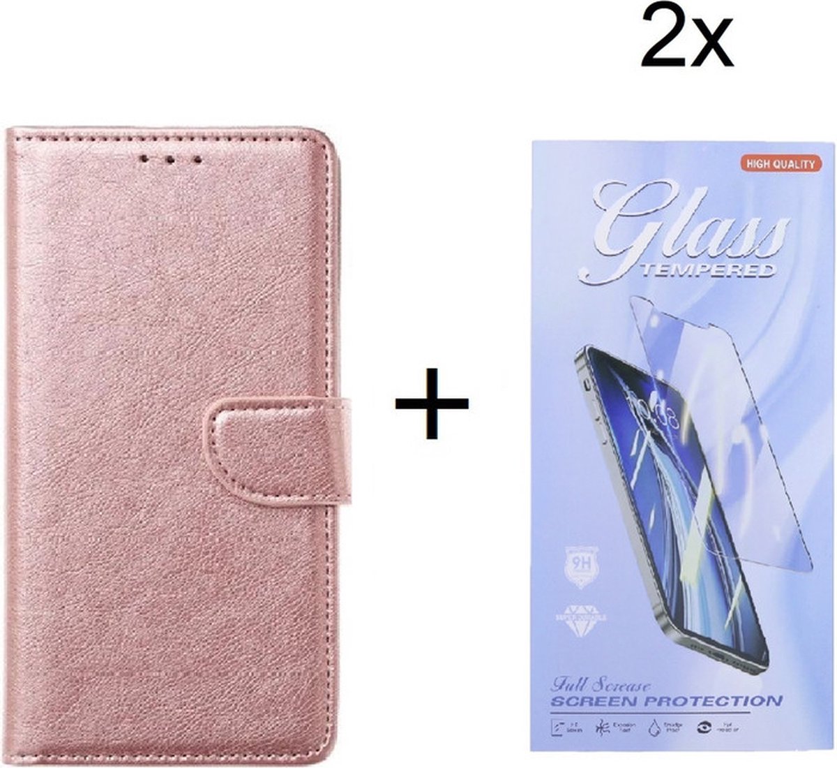Bookcase Geschikt voor: Motorola Moto G71 5G - Rosé Goud - portemonnee hoesje met 2 stuk Glas Screen protector