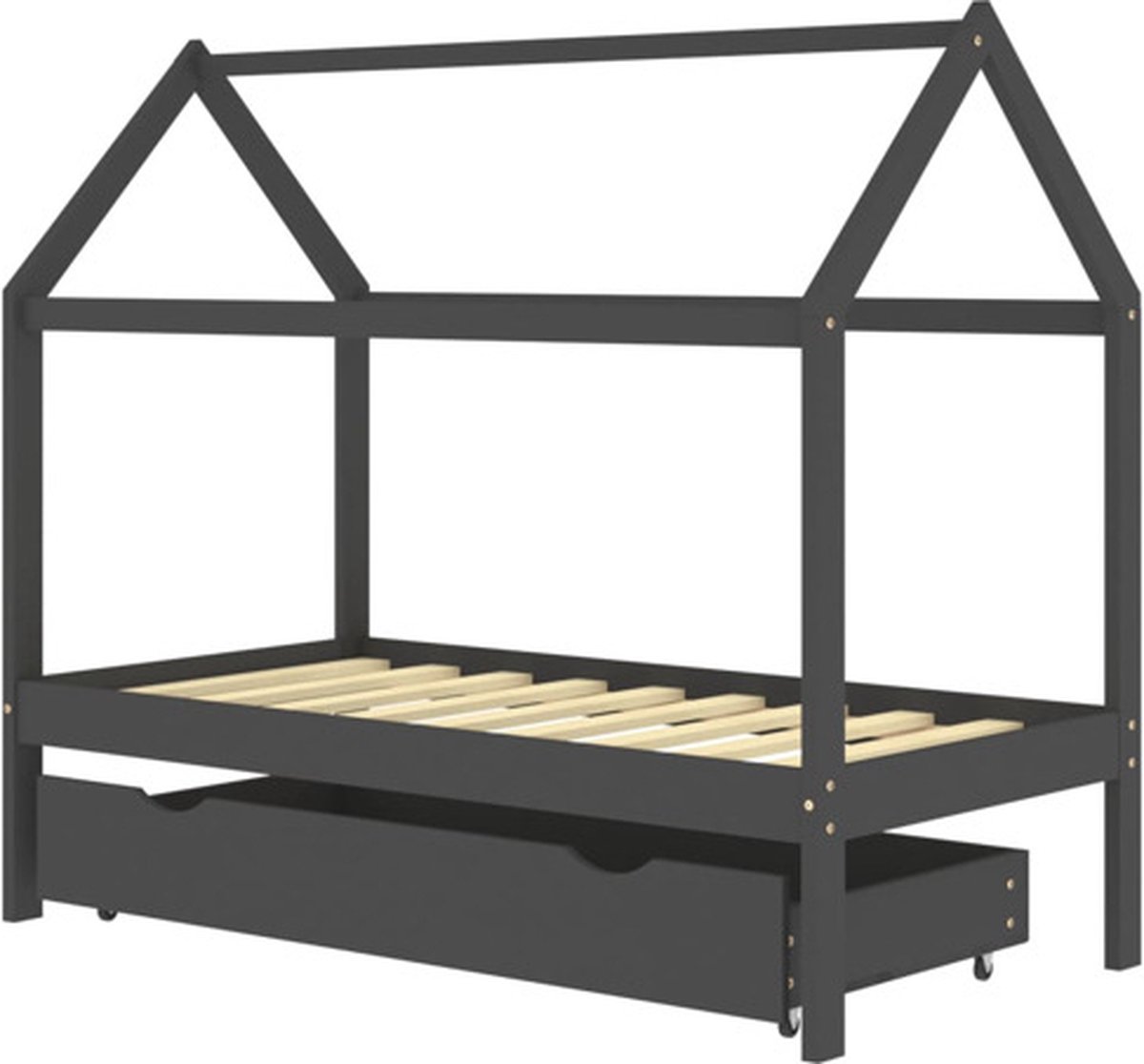 vidaXL Kinderbedframe - met - lade - grenenhout - donkergrijs - 80x160 - cm