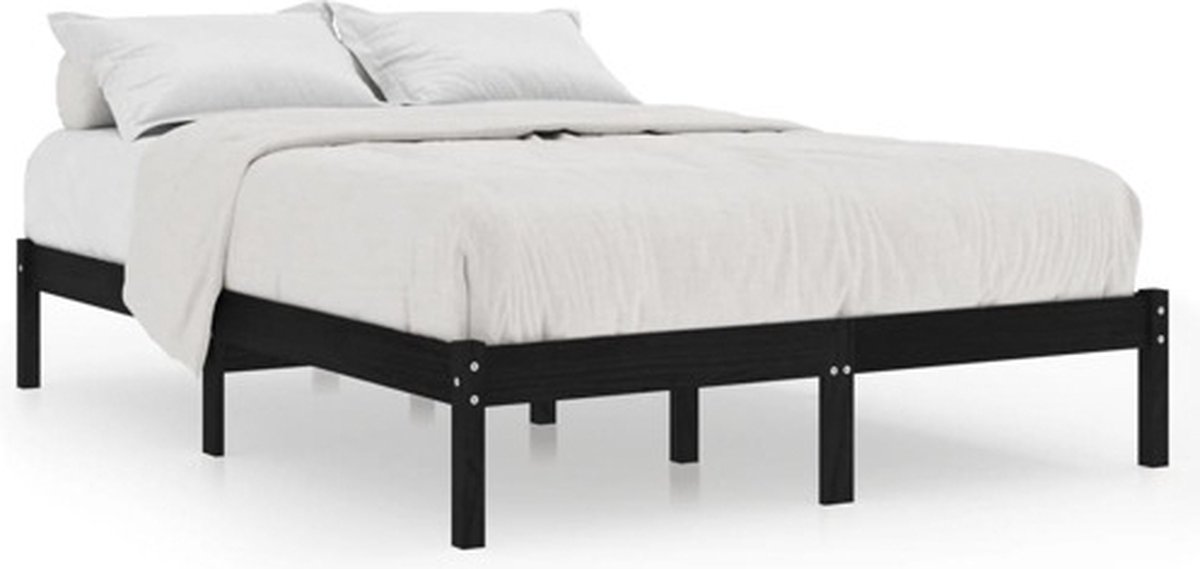 vidaXL - Bedframe - massief - hout - zwart - 150x200 - cm