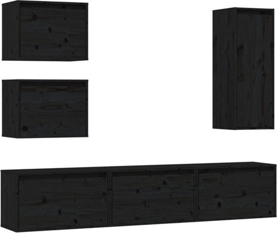 vidaXL - Tv-meubelen - 6 - st - massief - grenenhout - zwart