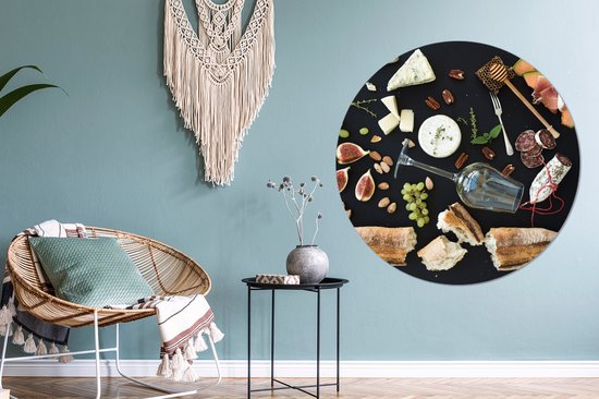 Wall Circle - Wall Circle Indoor - Vin - Fruits - Fromage - 140x140 cm - Décoration murale - Peintures Ronds