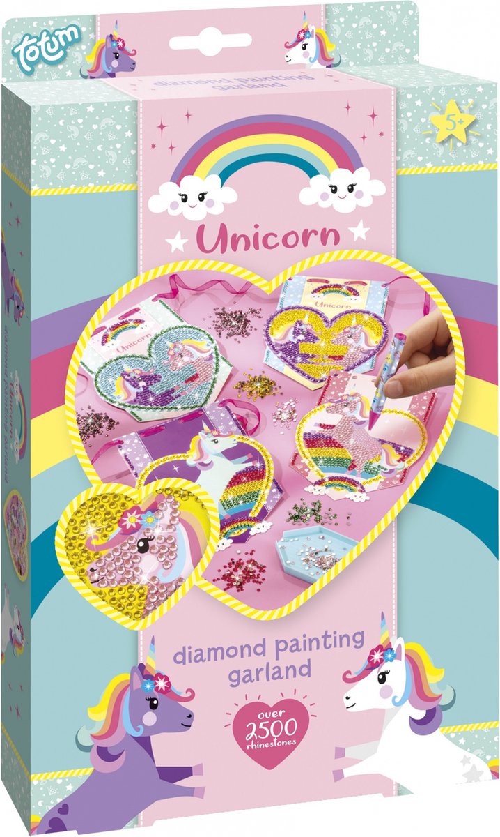 Totum Unicorn knutselset diamond painting - feest vlaggenslinger kaarten maken incl. 2500+ strass steentjes knutselen