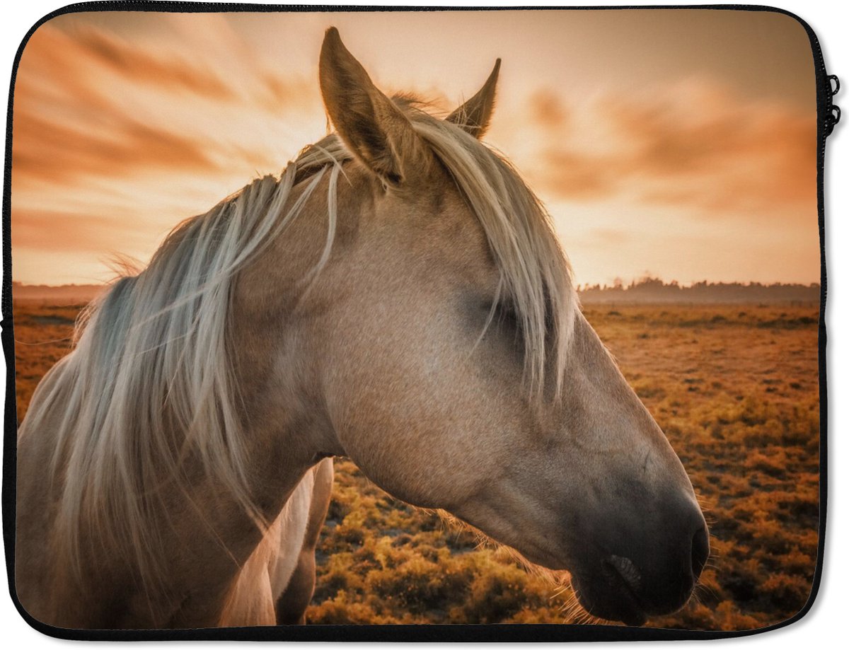 Laptophoes 17 inch - Paard - Dieren - Portret - Laptop sleeve - Binnenmaat 41x28 cm - Zwarte achterkant