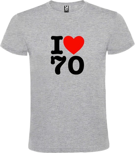 Grijs  T shirt met  I love (hartje) the 70's (seventies)  print Zwart en Rood size M