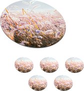 Onderzetters voor glazen - Rond - Gras - Zon - Winter - Sneeuw - 10x10 cm - Glasonderzetters - 6 stuks