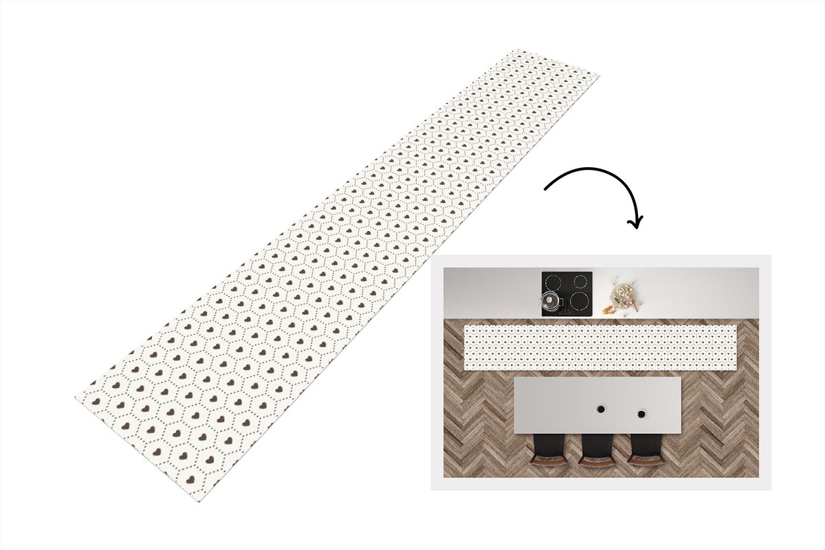 KitchenYeah Keukenloper - Loper keuken - Hart - Design - Geometrie - Patroon - 300x50 cm - Keukenloper vinyl Multicolor