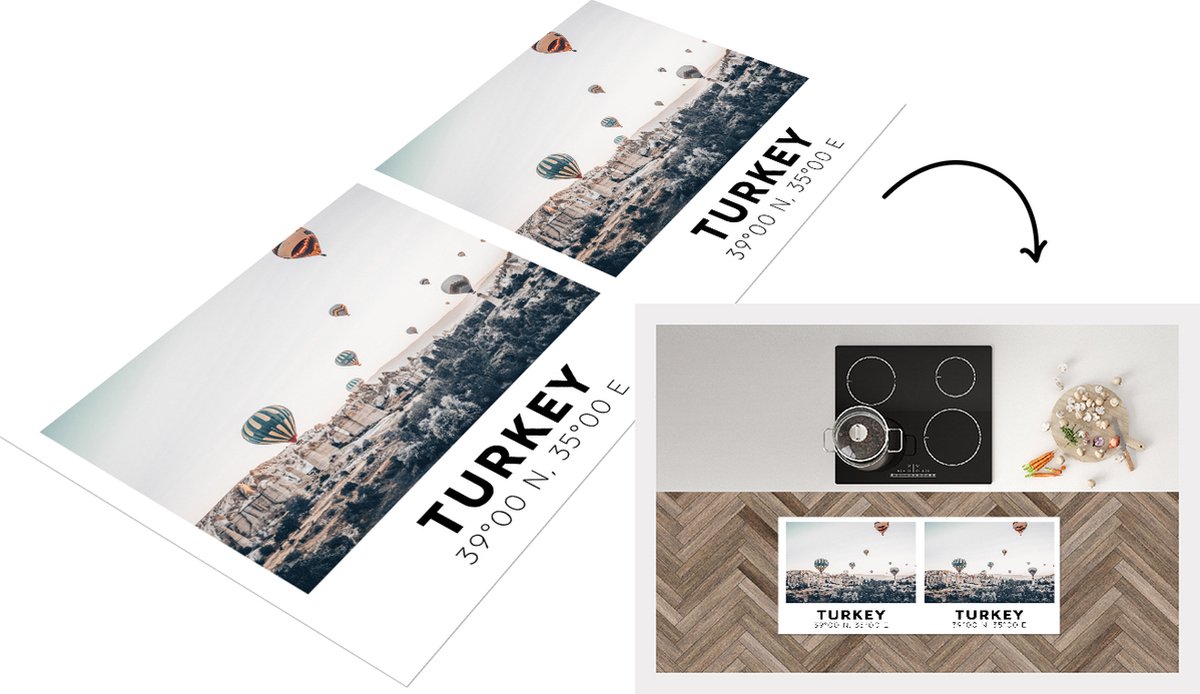 KitchenYeah Keukenloper - Loper keuken - Turkije - Cappadocië - Luchtballon - 120x50 cm - Keukenloper vinyl Multicolor