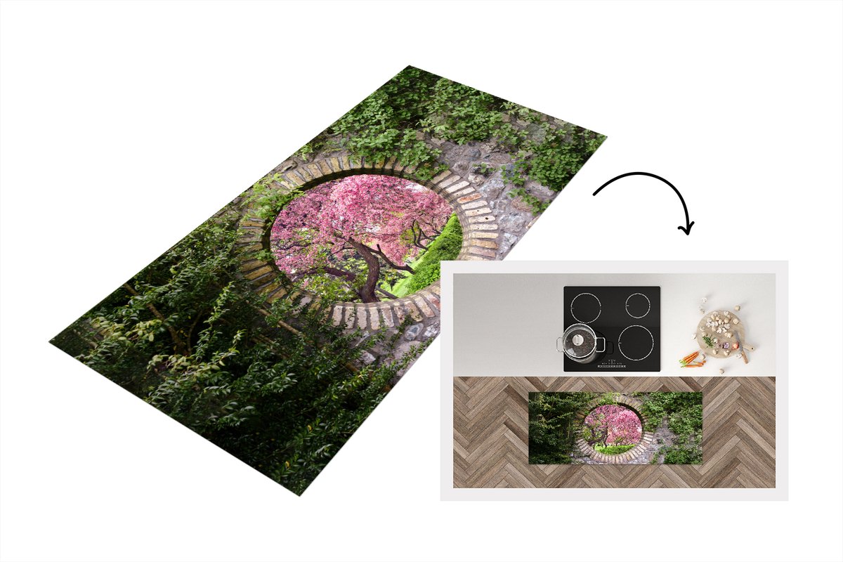 KitchenYeah Keukenloper - Loper keuken - Doorkijk - Sakura - Bloesem - Japans - 120x50 cm - Keukenloper vinyl Multicolor