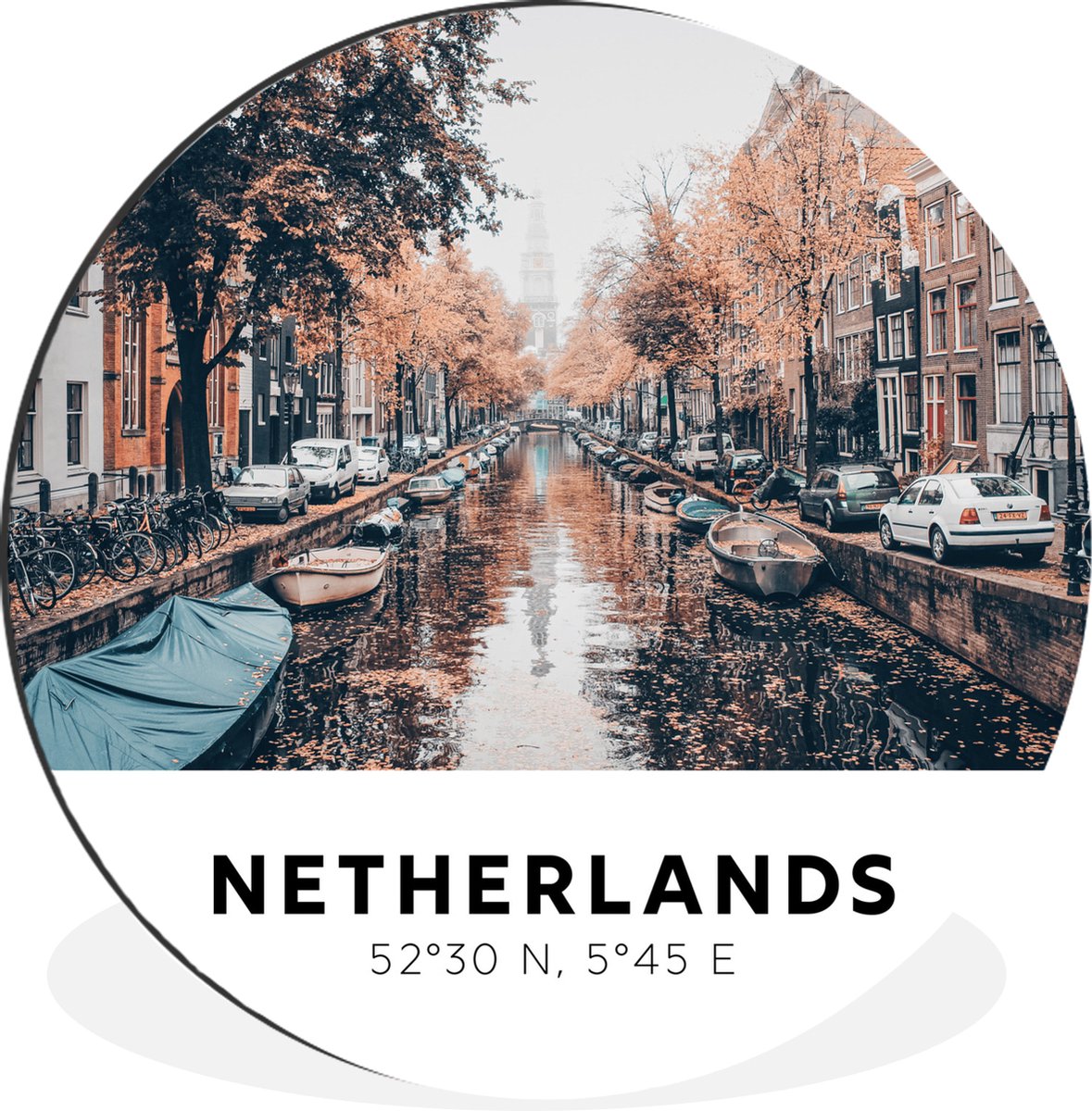 WallCircle Wandcirkel - Muurcirkel - Nederland - Kanalen - Boten - Aluminium - Dibond - 120x120 cm - Binnen en Buiten Multicolor