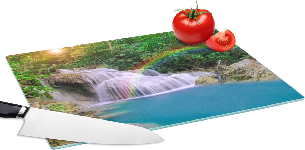 Glazen Snijplank - 39x28 - Regenboog - Zon - Waterval - Natuur - Snijplanken Glas