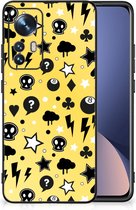 Telefoon Hoesje Xiaomi 12 | 12X Silicone Back Cover met Zwarte rand Punk Yellow