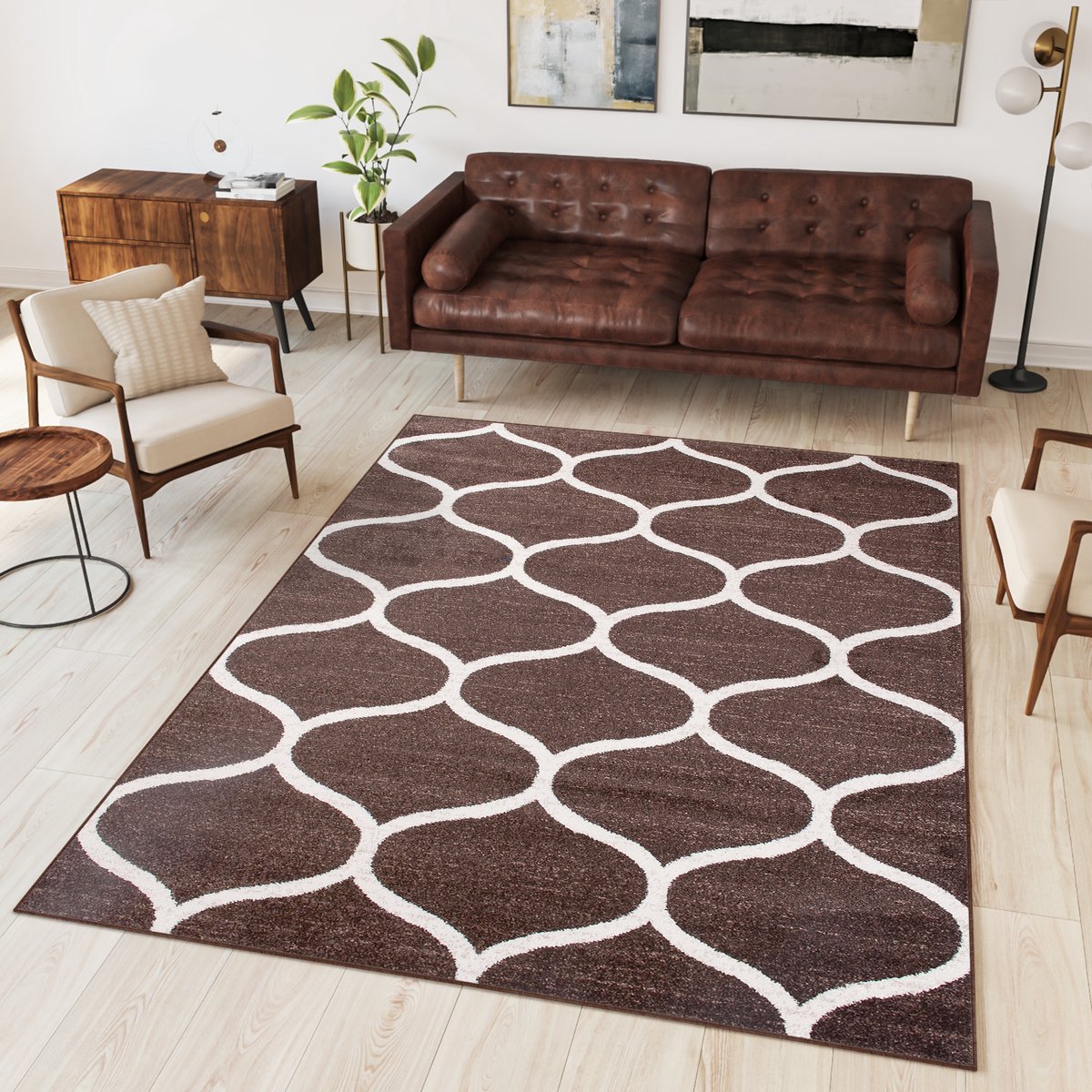 Tapiso Sari Vloerkleed Woonkamer Trellis Bruin Tapijt Maat- 300x400