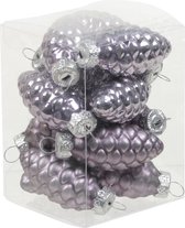 12x Dennenappel kersthangers/kerstballen lila paars van glas - 6 cm - mat/glans - Kerstboomversiering