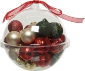 Decoris Kerstballen - 30st - kunststof - rood-groen-champagne - 3 cm