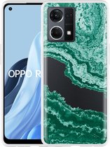 Oppo Reno7 Hoesje Turquoise Marble Art - Designed by Cazy