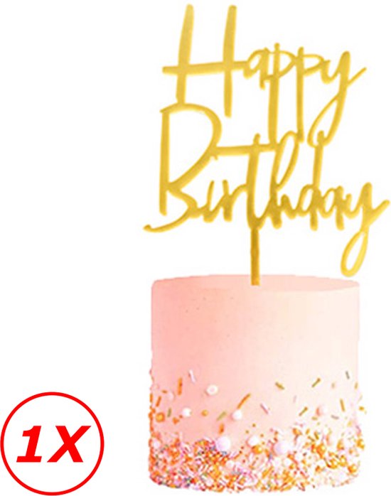 Cake Topper Happy Birthday Versiering Taarttopper Decoratie Goud Verjaardag Versiering – 1 Stuk