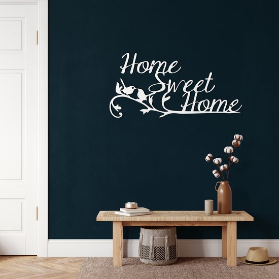 Décoration murale | Accueil Sweet Home | Métal - Art mural | Décoration murale | Salle de séjour | Decor extérieur |Blanc| 45x22cm