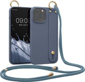 kwmobile hoesje geschikt voor Apple iPhone 13 Pro Max - Telefoonhoesje met koord en handgreep - Hoes voor smartphone in leisteen