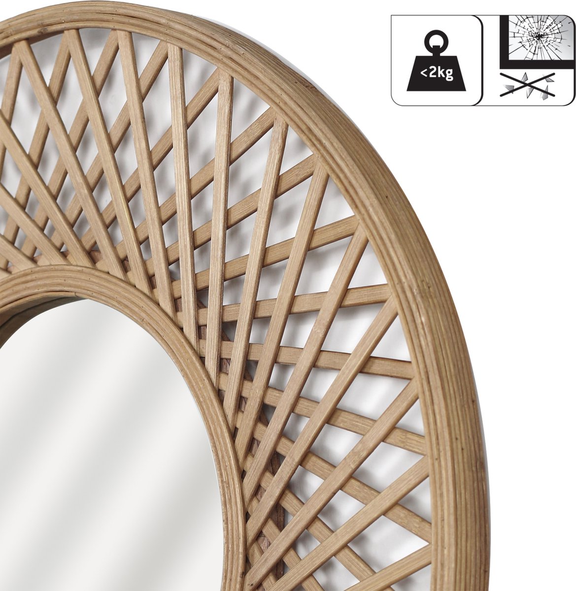 Briful Set Mit 3 Runden Wandspiegeln – Sonnenstrahl-Design, Holzrahmen, Je 24 Cm, Beige