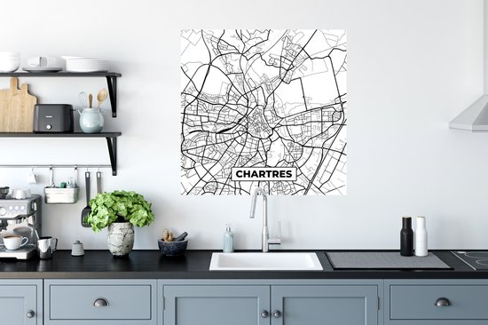 Stickers muraux - Plan de ville - France - Chartres - Plan - Plan d'étage - Zwart et blanc - 80x80 cm - Film adhésif