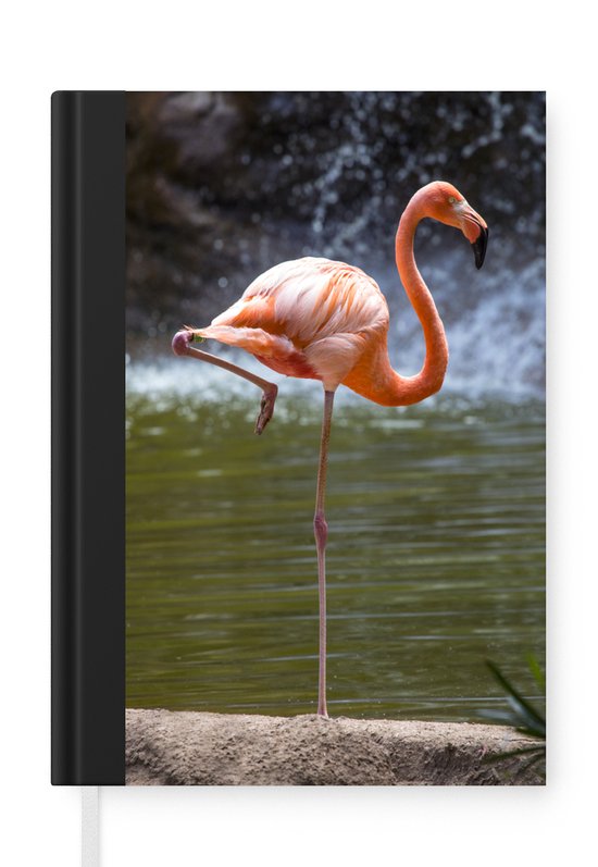 Notitieboek - Schrijfboek - Een flamingo staat in het water - Notitieboekje klein - A5 formaat - Schrijfblok